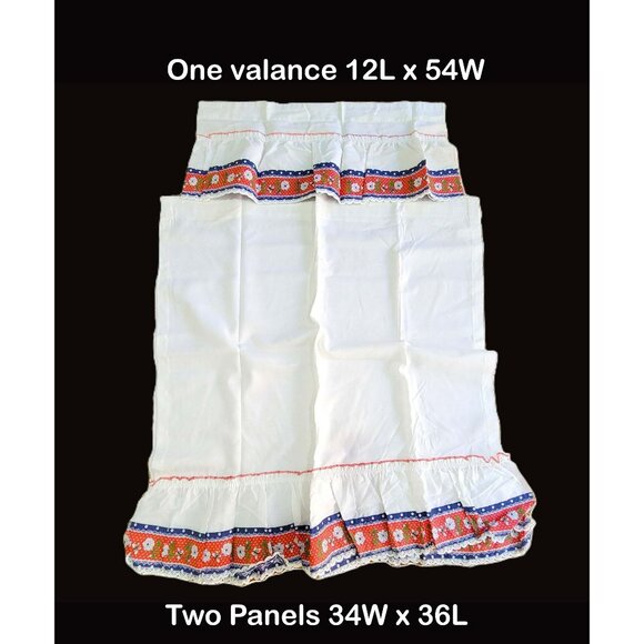 VTG Kitchen Cafe Curtain NOS 3 Pc Red & White Floral Polka Dot Panels Penneys - Picture 1 of 12